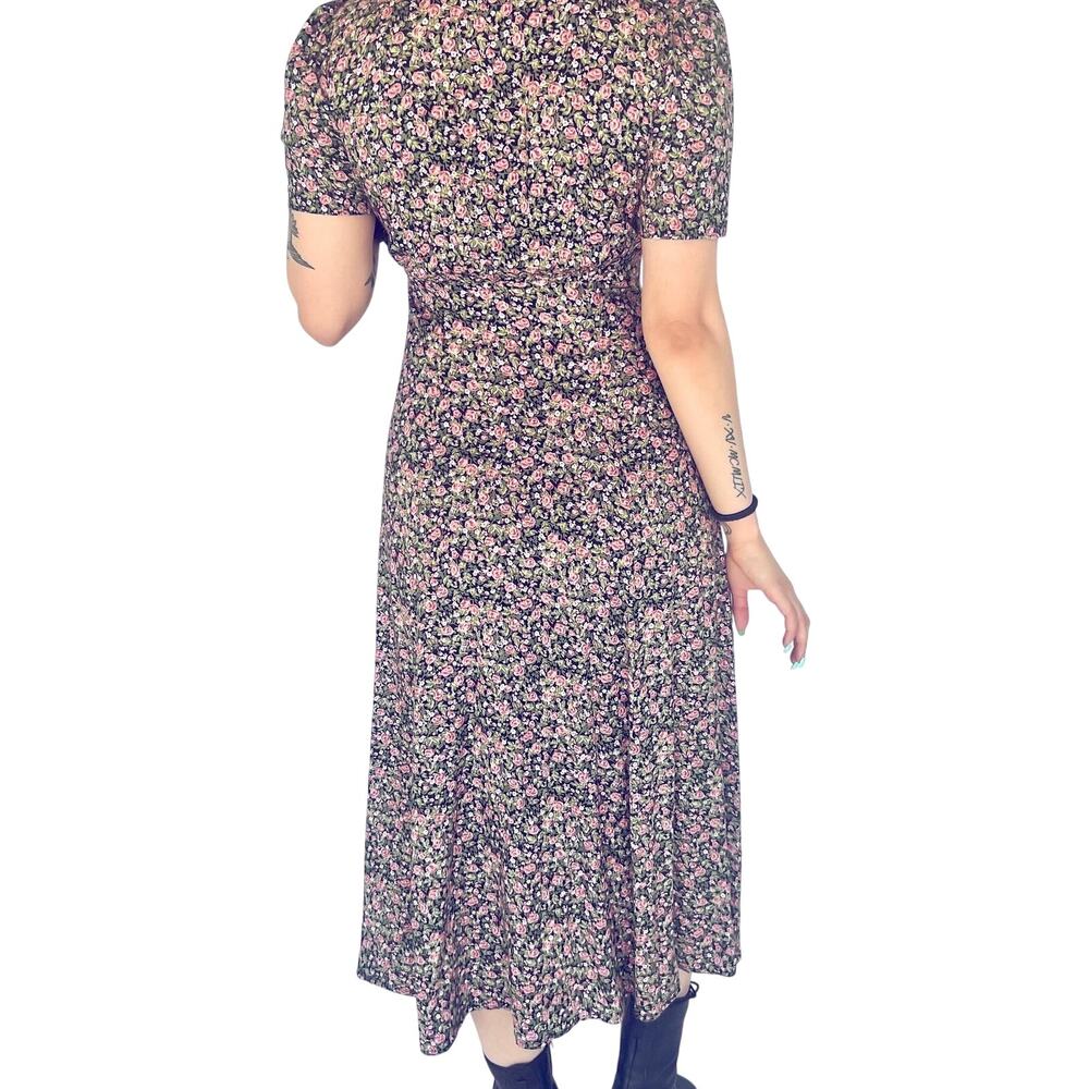 VTG 90s Floral Cottagecore Midi Dress Puff Sleeve 5/6 - Picture 3 of 6